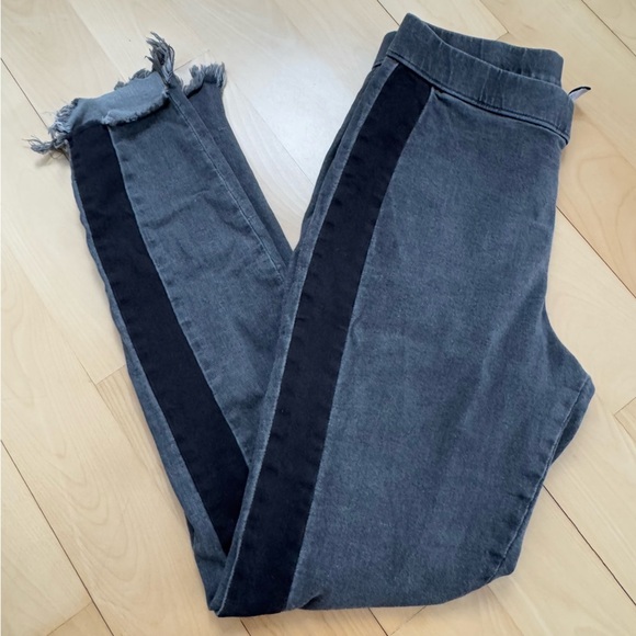 ZEZA B TUXEDO STRIPE GREY JEGGINGS WITH FRAYED HEM - M - Picture 4 of 14